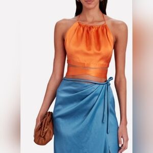 Harmur Classic Silk Halter Top, Orange